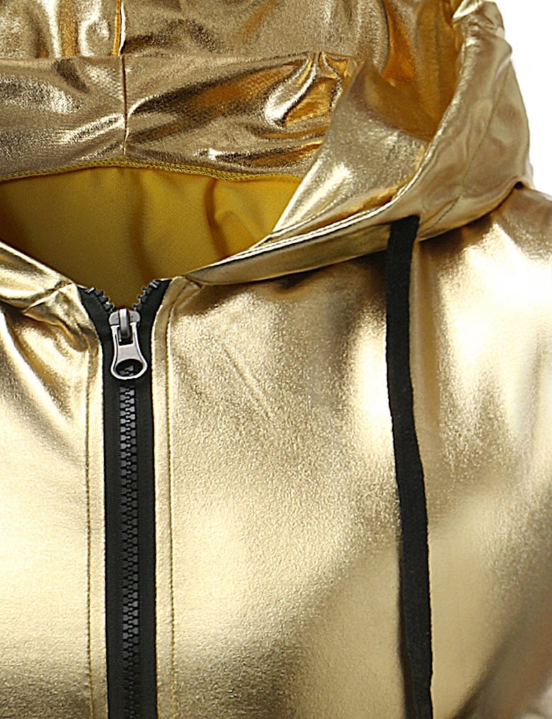 ZEROYAA Mens Hipster Metallic Zip Up Sleeveless Hooded Vest T Shirt with Kangaroo Pocket Z86 Gold Large - Image 4